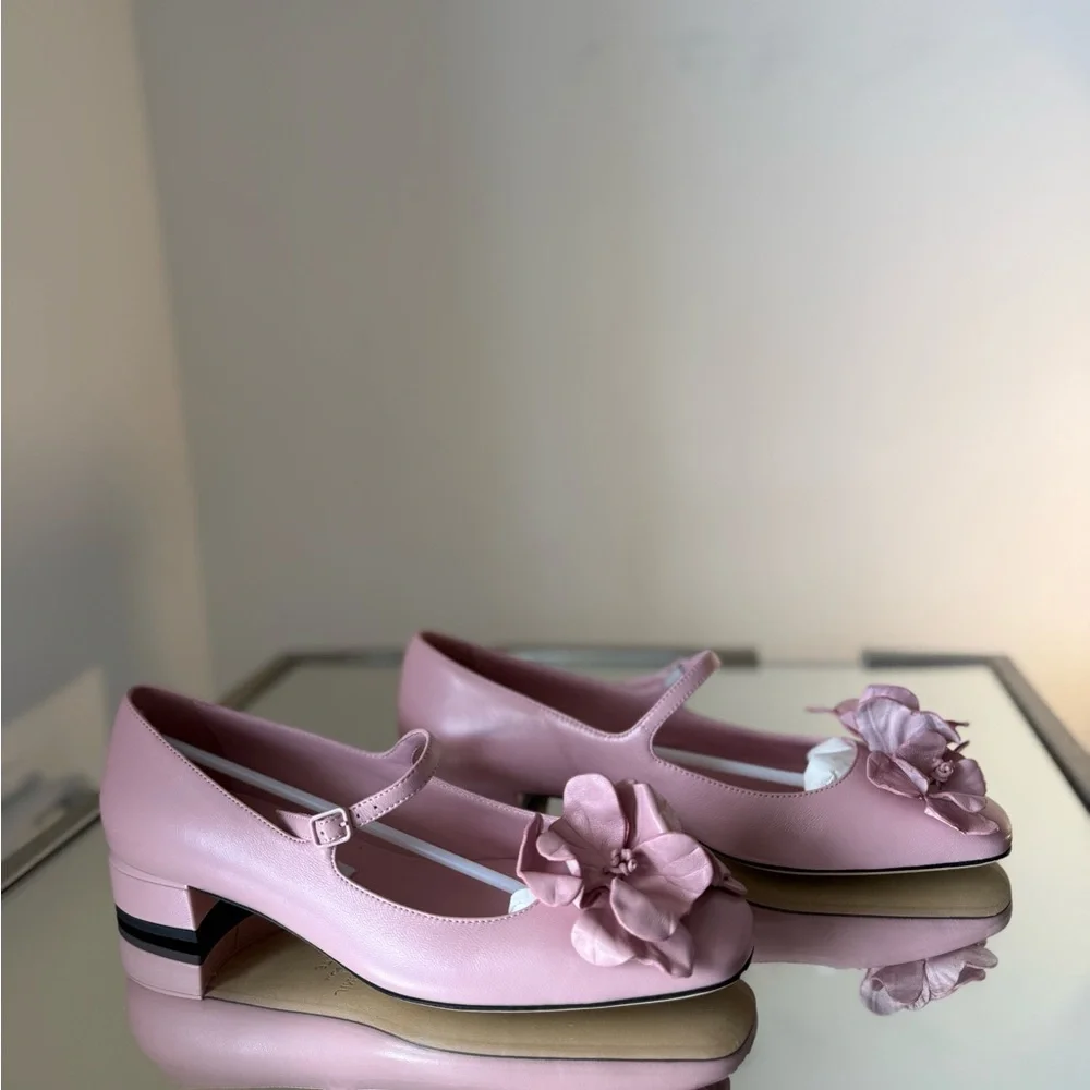 New JIMMY CHOO Rosa Flowers Leather Ballerina Pumps In Rose $925